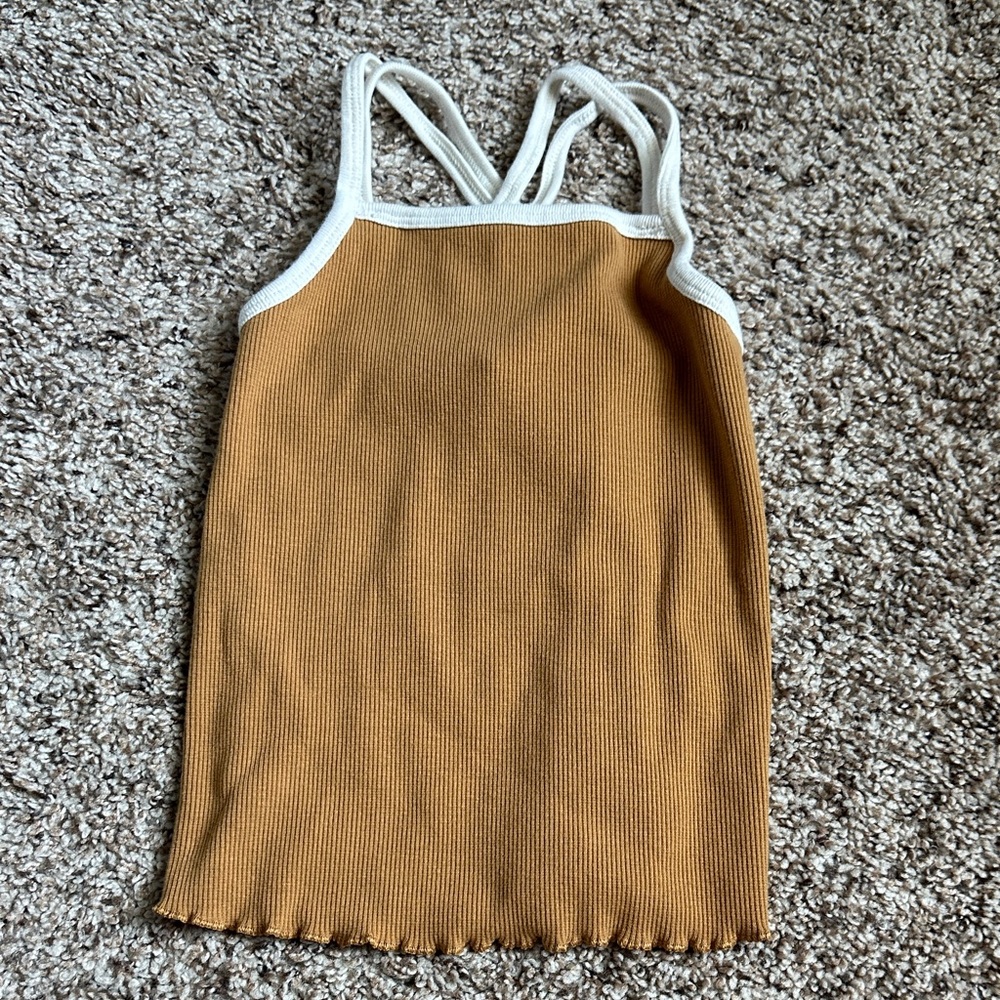 Kids Ribbed Tank & Shorts Matching Set in Mustard with White Trim - Picture 5 of 9